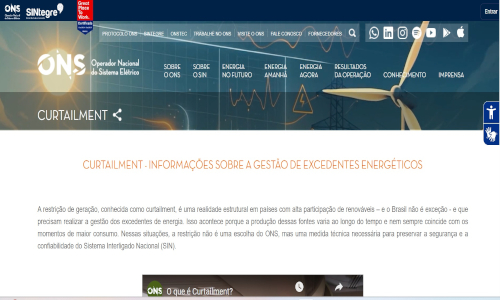 ONS lança página sobre curtailment com painel interativo